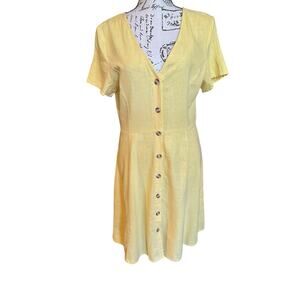 NWT Vero Moda Butter Yellow Linen Blend Button-Front Dress Size M Cottagecore